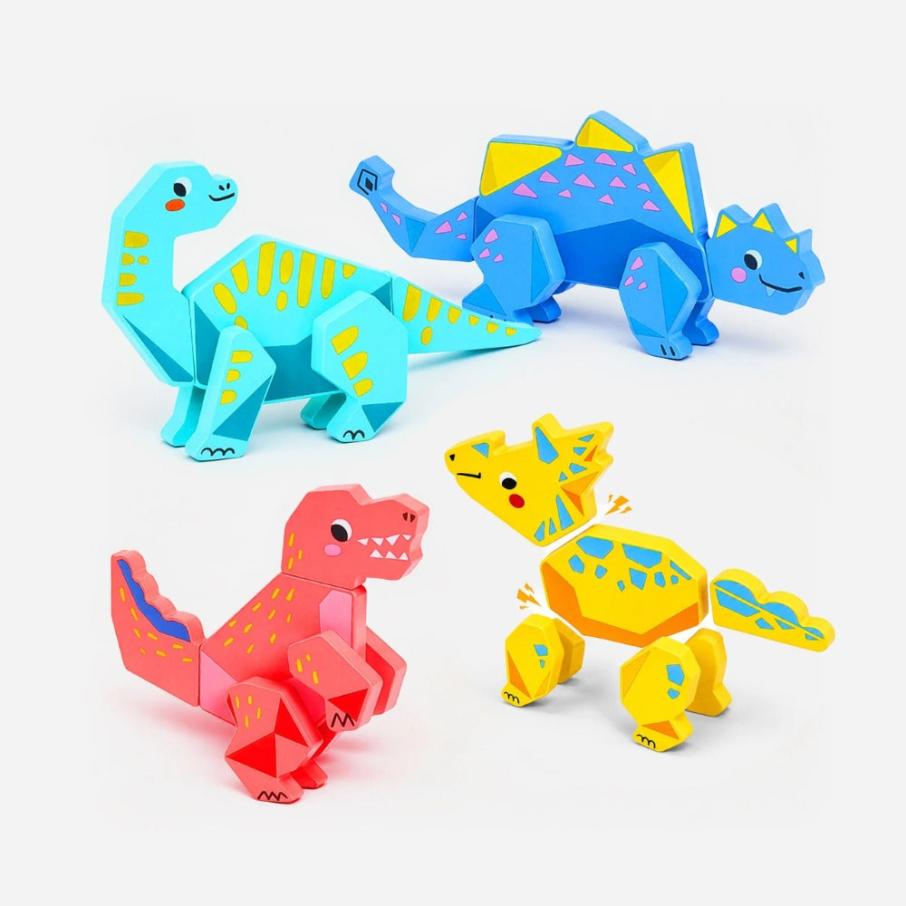 Drewniane dinozaury magnetyczne do składania