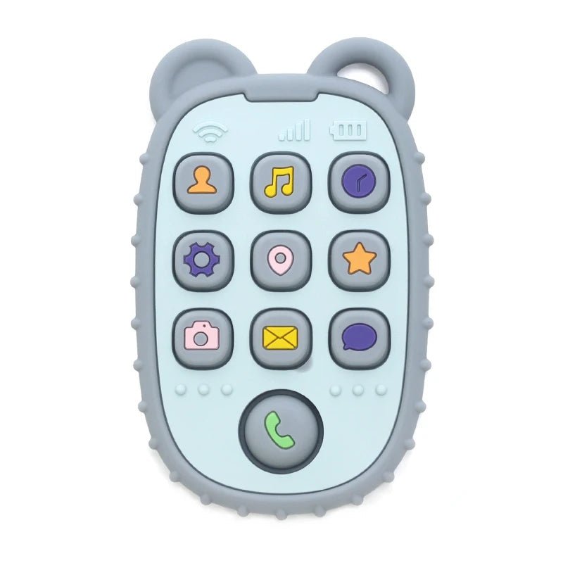 Gryzak silikonowy w kształcie telefonu, kolor szary