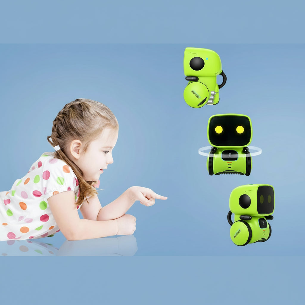 Interaktywny robot tańczący, dziecko bawi się robotem