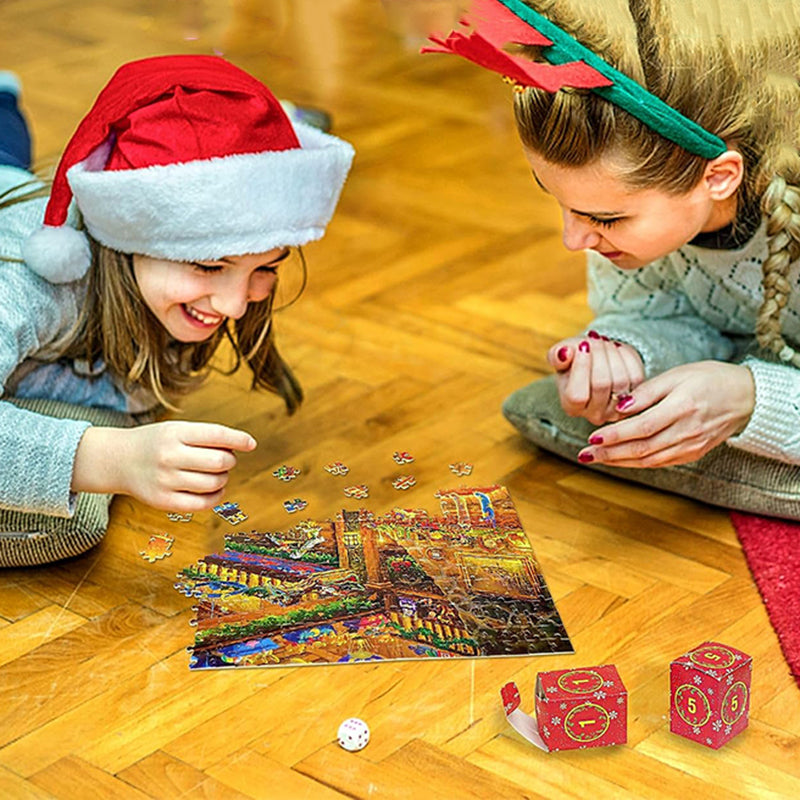 Kalendarz adwentowy z puzzlami, zabawa z rodzicem