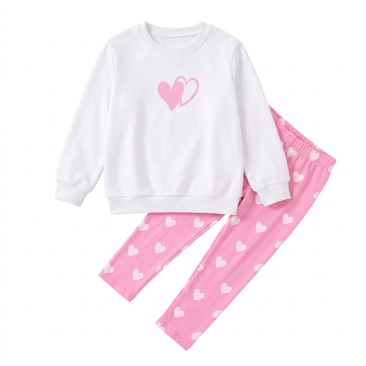 Komplet dziewczęcy bluza z sercem i legginsy w serca, biały
