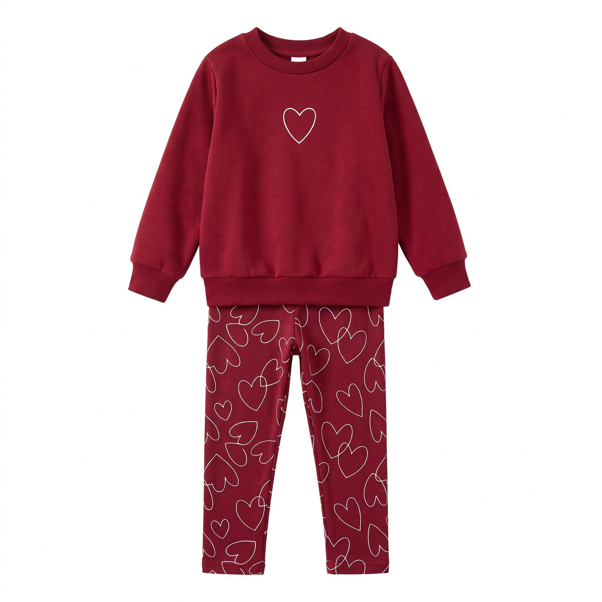 Komplet dziewczęcy bluza z sercem i legginsy w serca, bordowy
