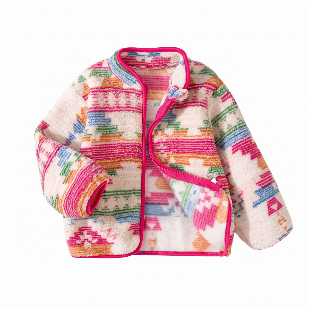 Kurtka dziewczęca z polaru sherpa we wzór boho, wielokolorowy