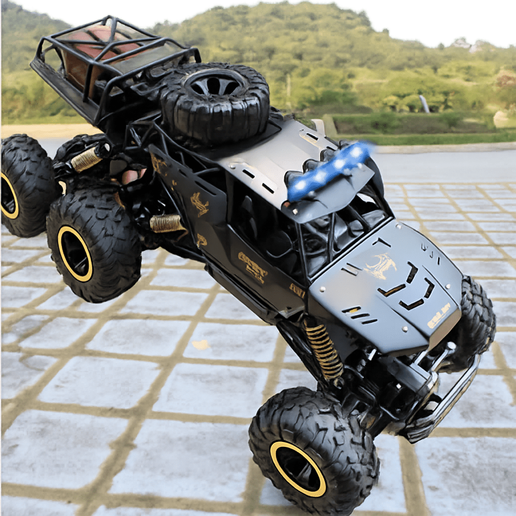 Monster truck zdalnie sterowany 6 kół, model czarny z reflektorami