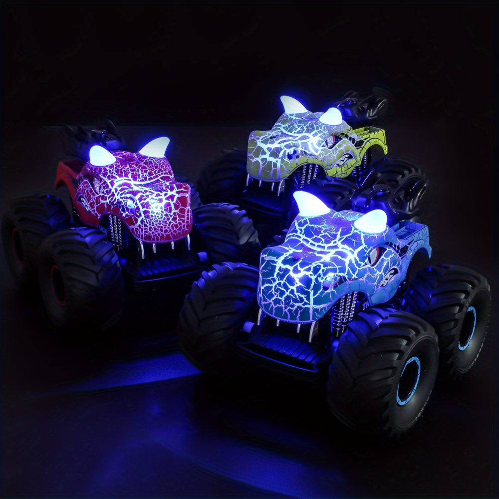 Monster truck zdalnie sterowany z głową dinozaura, modele świecące w ciemności