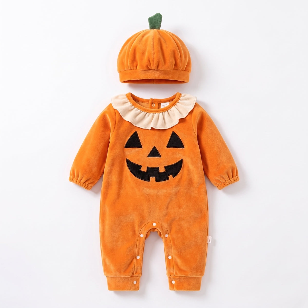 Pajacyk niemowlęcy na Halloween z czapką dynią, pomarańczowy