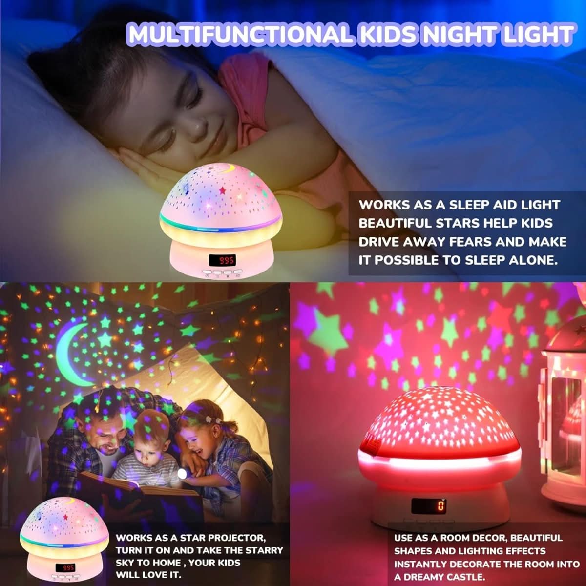 Projektor gwiazd dla dzieci, funkcje lampki nocnej