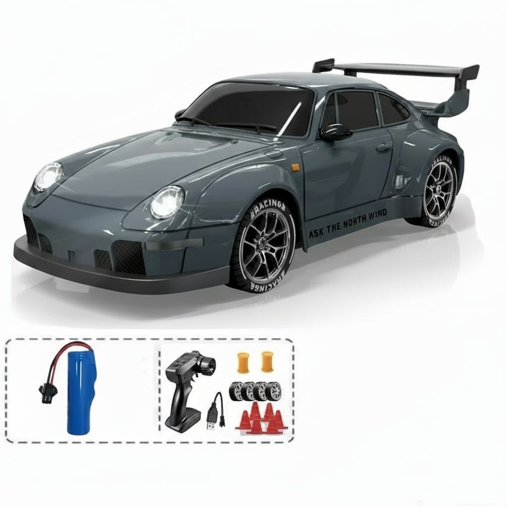 Samochód zdalnie sterowany do driftu 1:24, model szary z zestawem