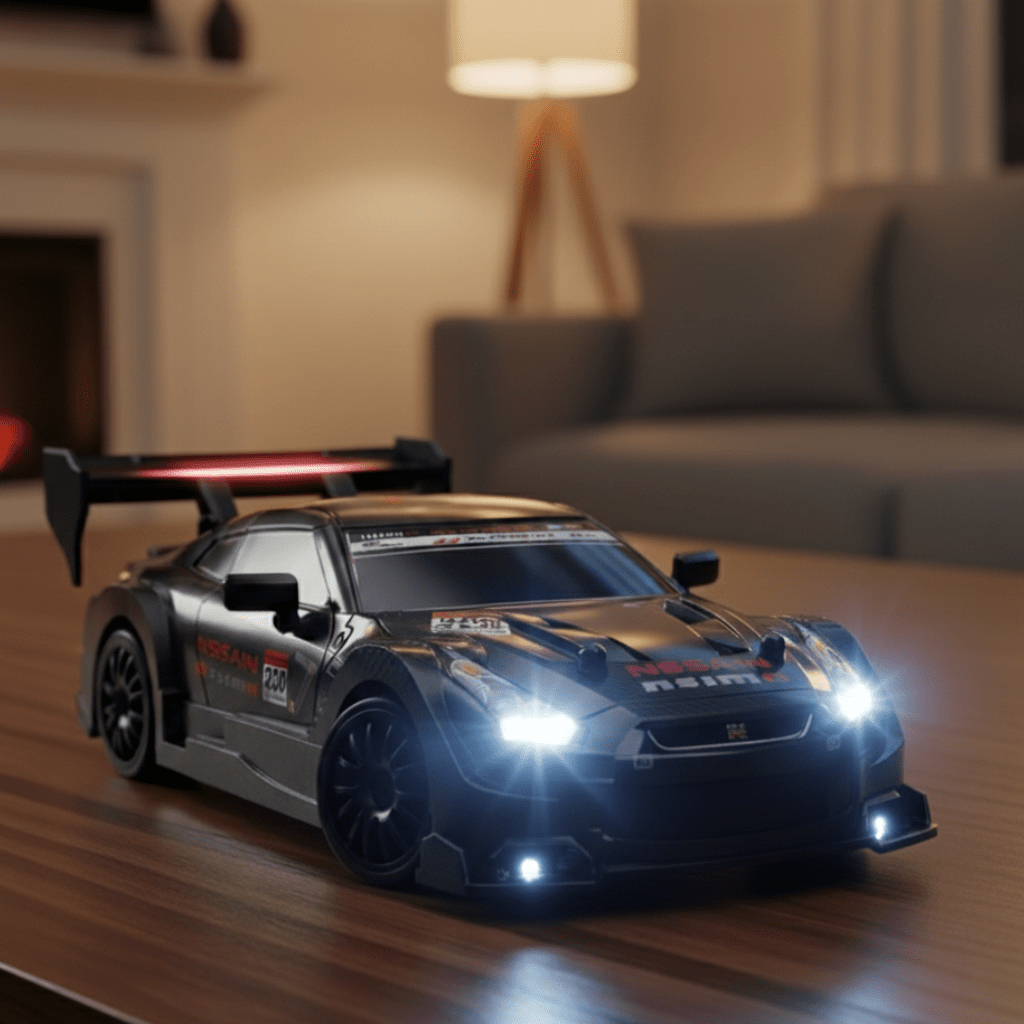Samochód zdalnie sterowany do driftu, model czarny w salonie