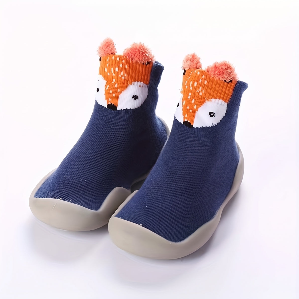 Buty skarpetkowe dziecięce z główką zwierzątka, niebieski lis