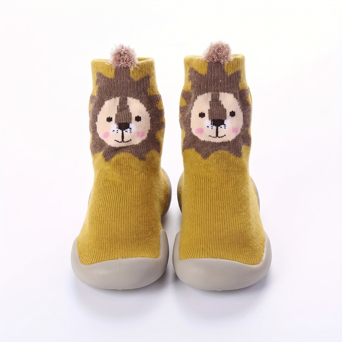 Buty skarpetkowe dziecięce z główką zwierzątka, żółty lew