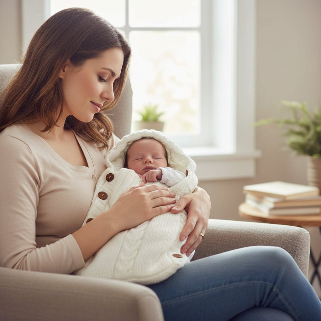 Śpiworek niemowlęcy z kapturem, mama z dzieckiem