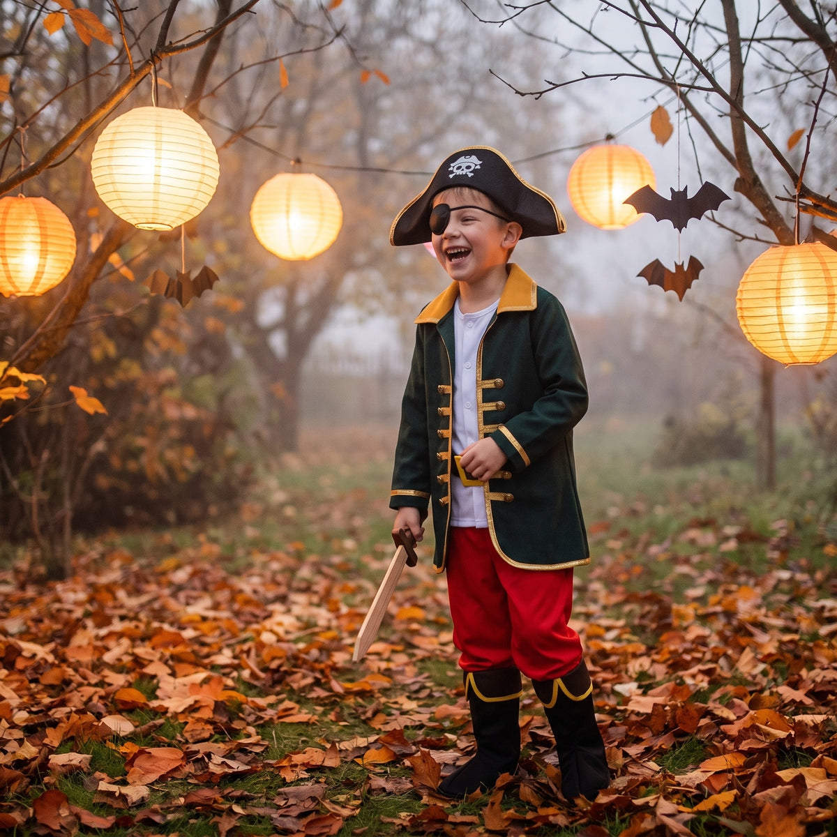Strój kapitana piratów dla chłopca, żakiet, spodnie, kapelusz i opaska, lifestyle