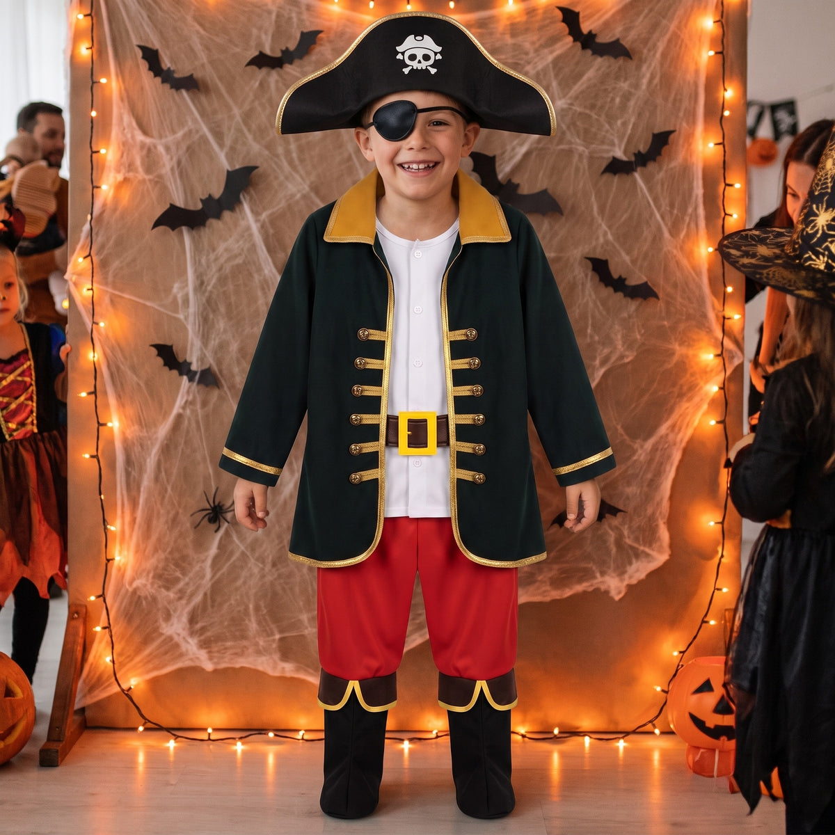 Strój kapitana piratów dla chłopca, żakiet, spodnie, kapelusz i opaska, lifestyle 2