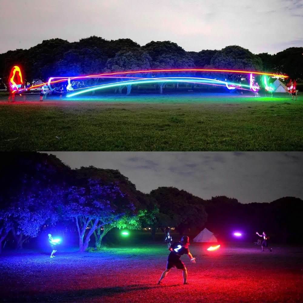 Świecące frisbee LED, zabawa nocą