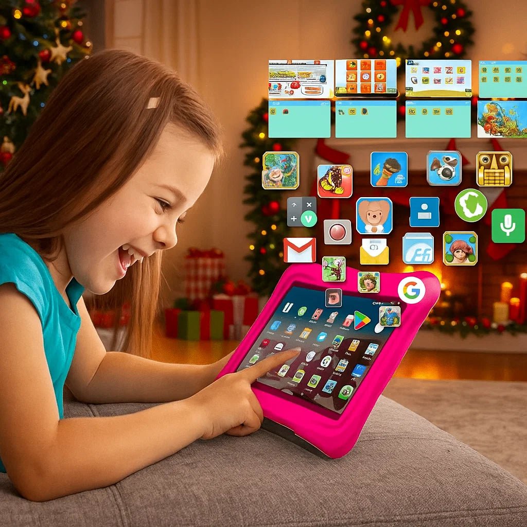 Tablet dla dzieci 7 cali, dziewczynka z tabletem