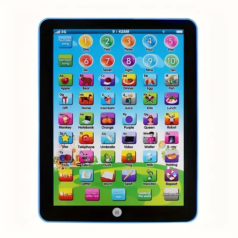 Tablet edukacyjny zabawka, tablet niebieski z bliska