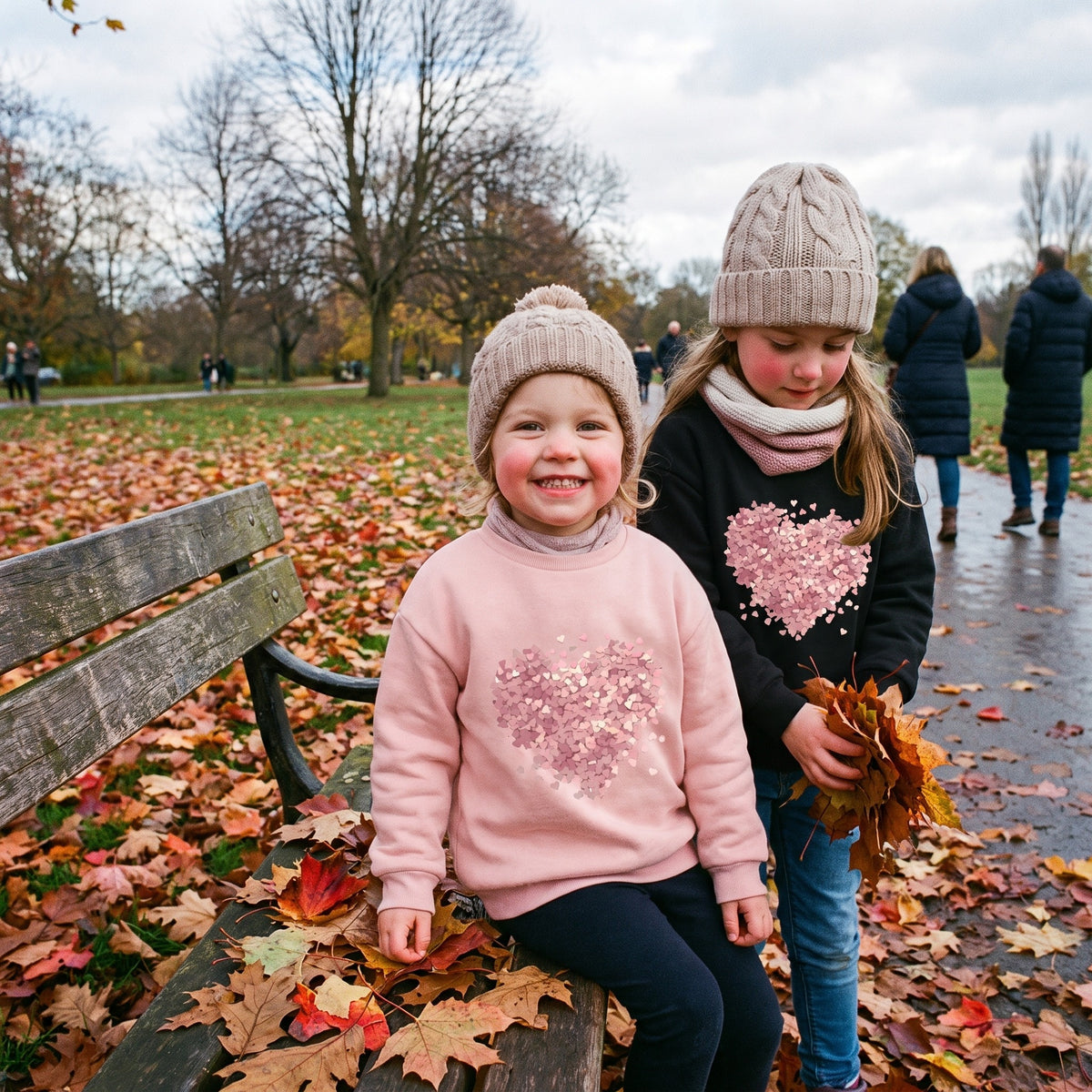 Zestaw 2 bluz dziewczęcych z brokatowym sercem, różowa i czarna, na dziecku