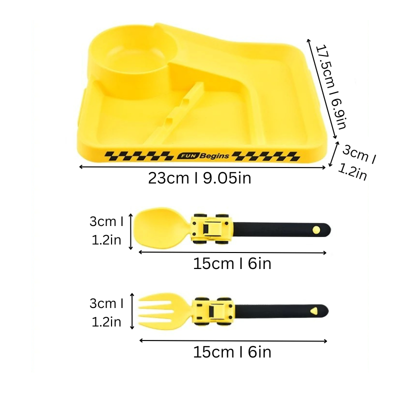 Set de repas pour enfants – assiette avec pelleteuse et couverts